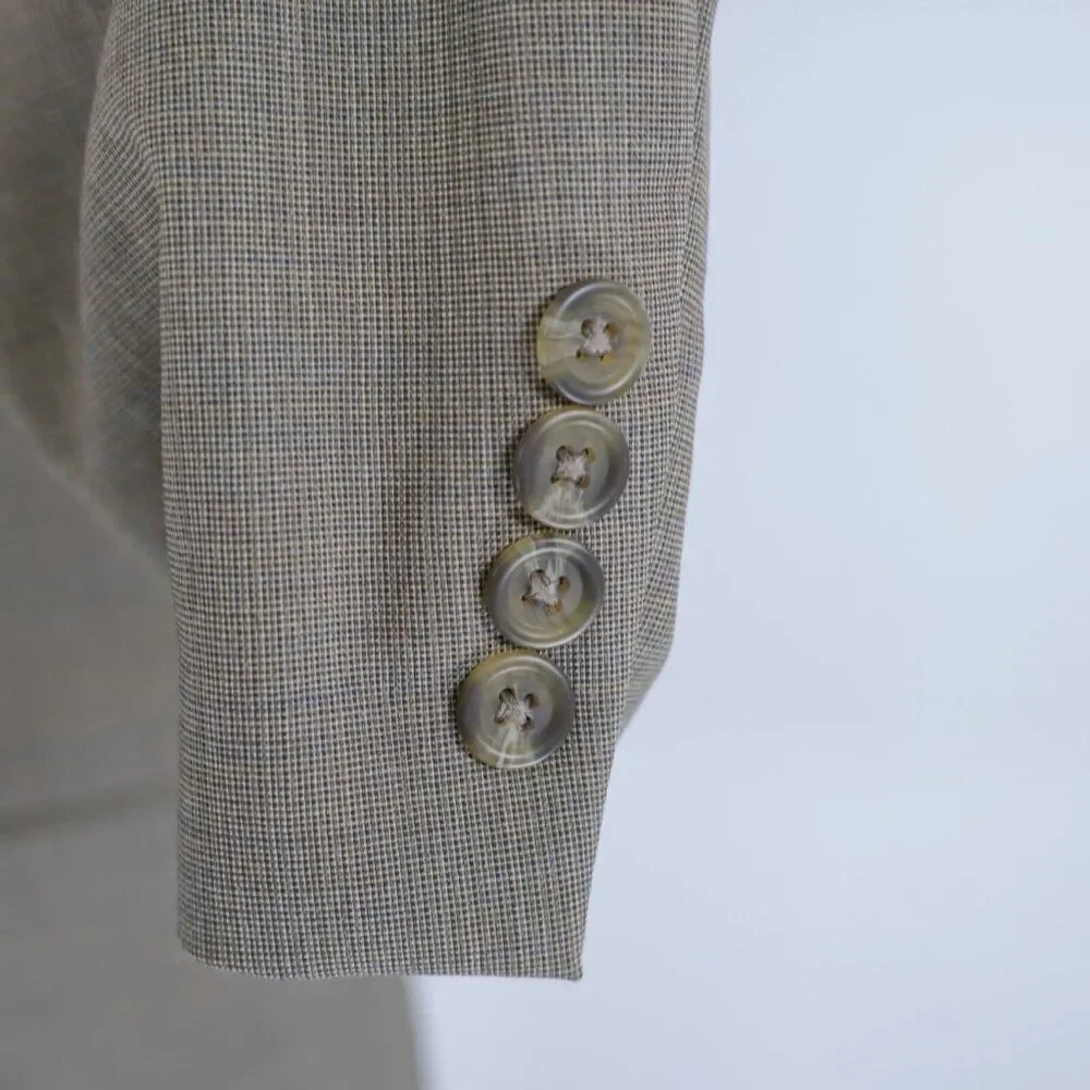 Chaps Ralph Lauren Wool Tan Gray Birdseye Check 40R 2 Button Sport Coat / Blazer